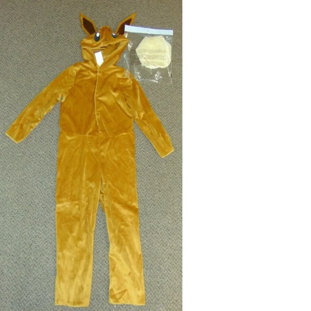 Pokemon EEVEE Halloween Costume 4/6 Brown 2 Pc Hooded Jumpsuit & Collar Unisex - Picture 4 of 10